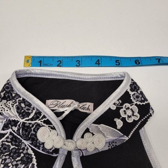 𝅺FLORAL Black White Mandarin Collar Chinese Cheongsam Style Sleeveless Dress S/ - Picture 8 of 9